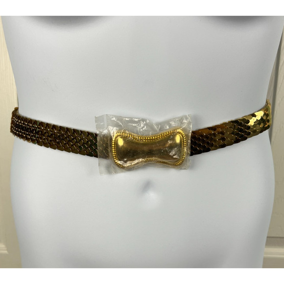 DAY-LOR Daylor Vintage Elastic Woven Gold Scales Stretch Belt & Buckle S/M - Picture 6 of 6